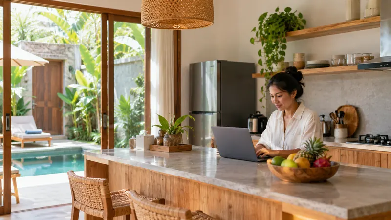 Dapur vila modern yang terang