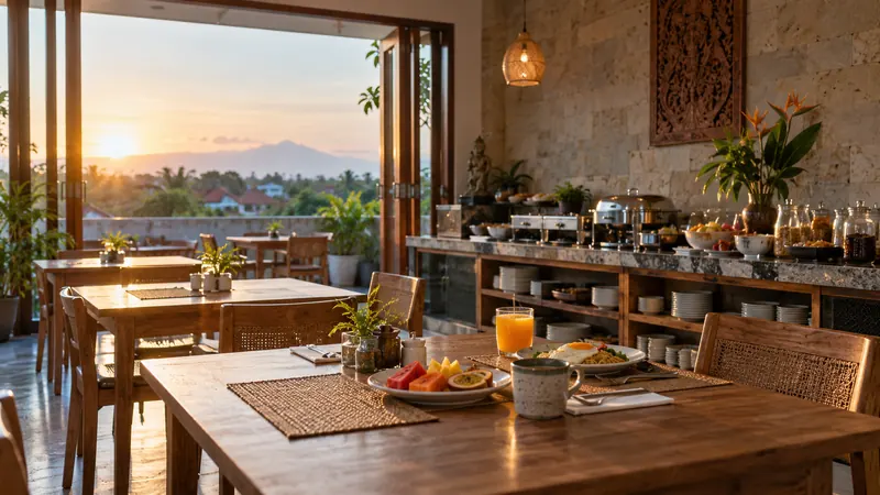 Small hotel breakfast room at dawn