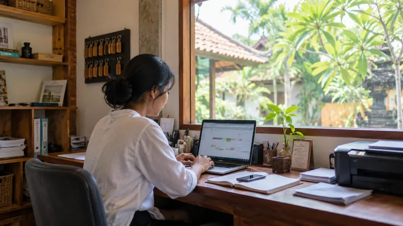 Kantor belakang hotel kecil di dekat jendela
