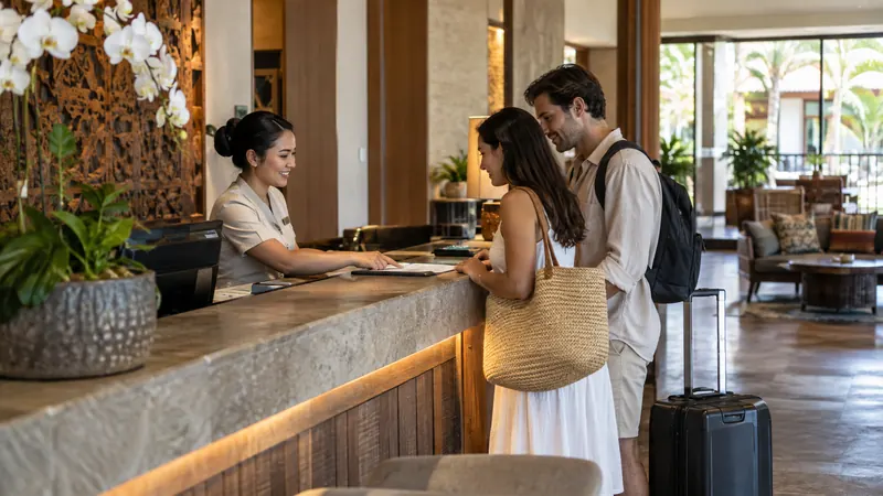 Meja depan hotel saat tamu check-in