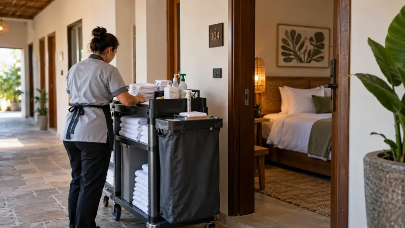 Troli housekeeping di luar kamar tamu