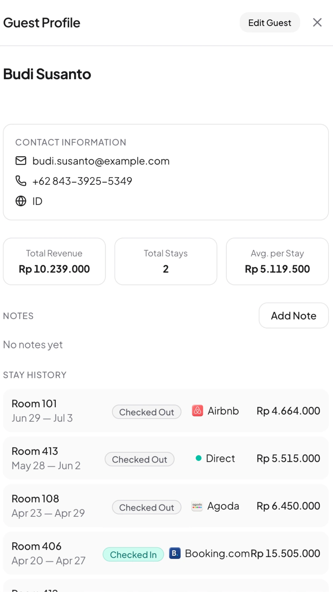 Guest history and stay context in Kiyo