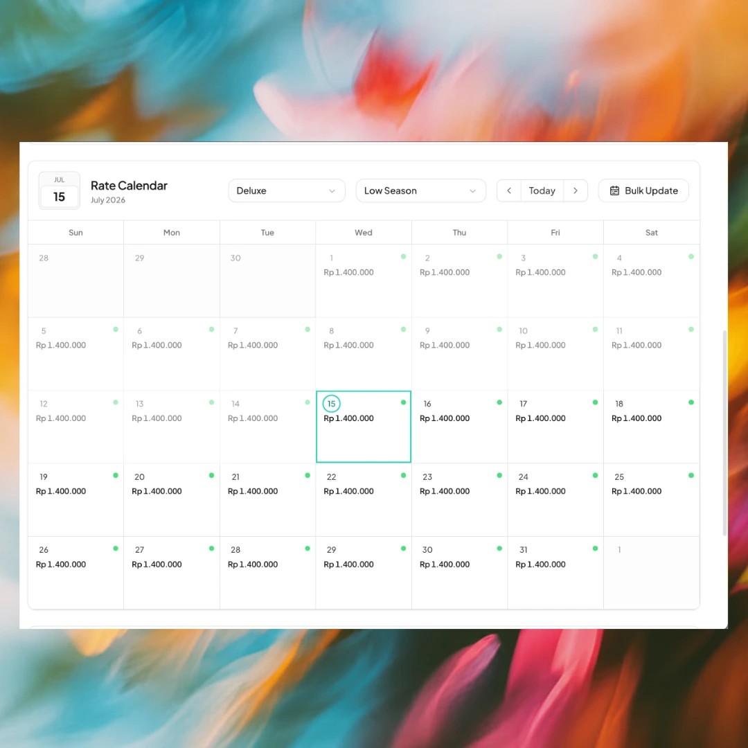 Kalender booking dan kontrol rate Kiyo