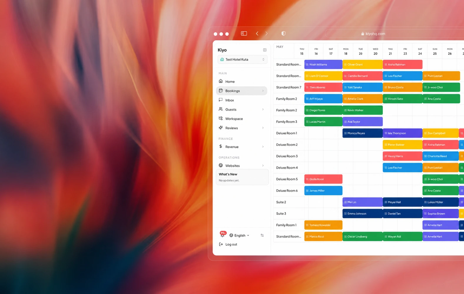 Kiyo booking calendar on a branded background